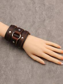 1条宽版双层皮手链，中世纪风格腕带，男女皆宜的复古铆钉合金圈形手链，适合摇滚音乐节服装 - 手鐲 - 查看 8