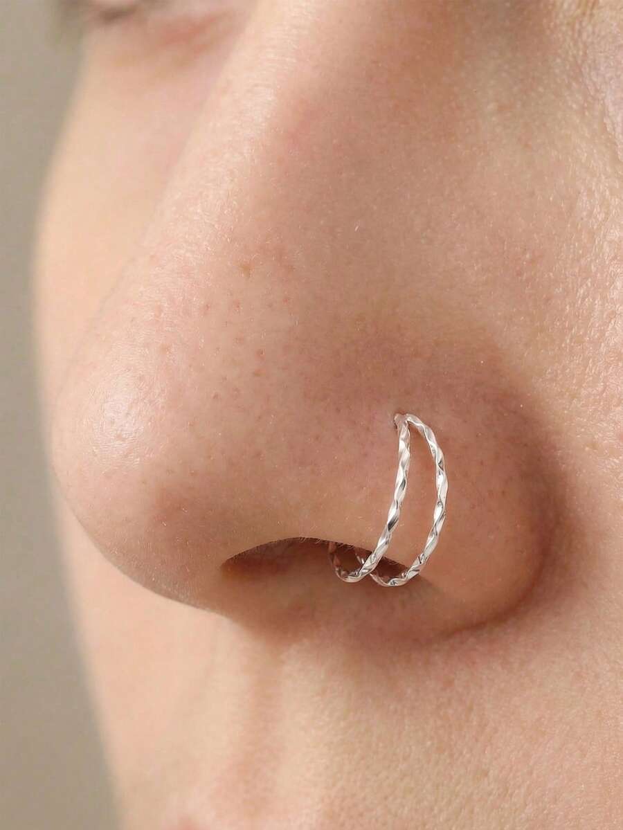 1pc 20G 9mm 925 Sterling Silver Nose Ring, Cartilage Hoop Earring, Septum Clicker Ring, Unisex Consumables - Twist Silver - View 1
