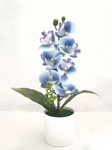 1/2pcs Magenta & White Artificial Phalaenopsis Orchid Potted Plant, Elegant Silk Bonsai With White Pot, Realistic Faux Orchid For Home, Office, Kitchen Decor, Perfect For Wedding, Valentine's Day & All Seasons - Red Violet - View 6