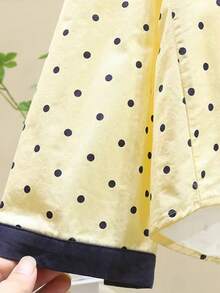 New Design Patchwork Collar Yellow Polka Dot Shirt, Women Long Sleeve Casual Loose Ageless Versatile Everyday Blouse Spring - Yellow - View 6