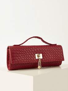 REMANLAND Fashionable Burgundy Crocodile Embossed Handbag, Luxury Ladies' New Party Clutch, Elegant Long Formal Bag With Metal Pendant, Suitable For Pairing With Glamorous Gowns, Ideal For Summer Parties, Gatherings, Galas, Weddings And More - Burgundy - View 4