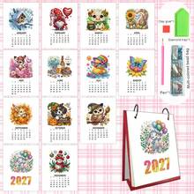 1件2027可爱节日图案钻石画DIY节日系列图案日历，迷你桌面日历，台历，办公日历创意手工，书桌客厅装饰日历架，节日装饰，女友礼物，真诚礼物，完美礼物，新年礼物，圣诞礼物，迷你钻石画日历 - 套裝 - 查看 12