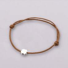 1条简约925纯银四叶花红色绳编可调节手链，适合日常佩戴 - 棕色 - 查看 2