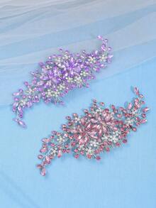 1 件女士复古风发梳，饰以珍珠、水钻和花朵，优雅独特 - 彩色 - 查看 8