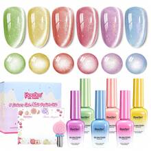 Beetles Fruit Magnet 6 Colors Cat Eye Gel Nail Polish Set, Spring Glitter Shades In Pink Purple Blue Yellow Green, Magnetic Shine Soak Off UV LED Gel, Salon & Home DIY Manicure Gifts For Women - 6 Colors Fruit Magnet - 查看 10