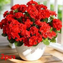 2 Stück künstliche Geranie Blumen, rote Hortensie, Kunstblumen, für Tisch-Mittelstücke, UV-beständig, Innen- und Außendekoration für Garten, Hochzeit, Vasen-Füllung, geeignet für Feierlichkeiten, Valentinstag, Geburtstaggeschenke, Terrasse, Veranda, Heimdekoration - Rot - Übersicht 12