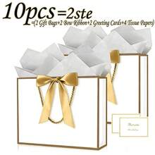 Bộ quà tặng hoàn hảo 25/10 món (Trắng/Đen/Hồng), viền vàng trang nhã, túi quà cỡ trung bình 11 inch x 7.87 inch x 4 inch, 1 bộ = 5 món = (Hộp quà + Thiệp chúc mừng + Giấy lụa + Nơ ruy băng). Thích hợp cho mọi dịp sinh nhật, đám cưới, Ngày của Mẹ và các dịp đặc biệt. - Xem 14