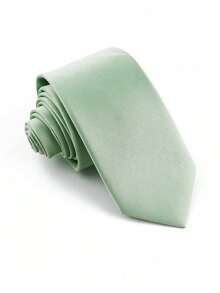 ZLQ&GOU 3pcs Sage Green Necktie, Pocket Square & Boutonniere Set, Polyester Satin Slim Tie, Wedding Party Gift For Men,Festival,Graduation Gift - Light Green - View 4