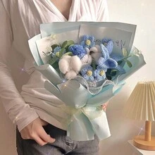 永生花针织郁金香玫瑰花束，寓意治愈的永生花，生日/毕业礼物 - 彩色 - 查看 7