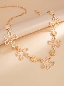 1 chiếc dây đeo eo hình hoa năm cánh rỗng bằng hợp kim, dây đeo kim loại nhăn thời trang, phù hợp cho phụ nữ đi làm hàng ngày, dự tiệc, hẹn hò, mua sắm, món quà mùa hè tuyệt vời nhất dành cho phái nữ, món quà ý nghĩa (Họa tiết hình tròn ngẫu nhiên) - Vàng - Xem 4