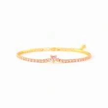S925 Silver Hypoallergenic Pink Heart CZ Tennis Bracelet Delicate Gift For Girlfriend Gift Box Set - Gold - View 6