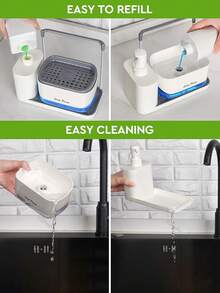 5-In-1 Kitchen Soap Dispenser Set, Includes Tray, Double Soap Dispenser, Sponge Holder, Dish Rack, Soap Dish - Practical Kitchen Organizer (Towel Not Included) - A - View 9