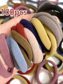 100个/包 女士纯色弹力发圈，不伤发，适合扎马尾辫，成人配饰 - 彩色 - 查看 7