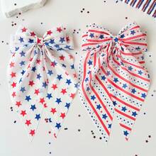 2pcs American Independence Day/Memorial Day, America 250th Anniversary Hair Accessories - Women's Striped & Star Print Chiffon Long Bow Scrunchies, Ponytail Clips, Suitable For Independence Day, Holiday Parties, Daily Wear, Boho Accessories,Summer,Travel - Multicolor - View 8