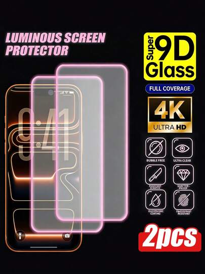 Bộ 2 miếng dán màn hình điện thoại phát sáng trong bóng tối, chống sốc, được làm từ kính nhôm cao cấp bền chắc, siêu trong suốt, vô hình vào ban ngày, phát sáng vào ban đêm, phù hợp với dòng 17 Pro Max/17 Pro/16 Pro Max/16 Pro/16 Plus/16 Pro Max/16/15 Pro Max/15/14 Pro Max/14/13/12/11. Dễ dàng lắp đặt và sử dụng, một phụ kiện điện thoại thời trang.