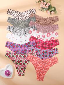 12pcs/Set Women's Seamless Allover Print Briefs, Comfortable Fabric, Sexy Ruched Design - Multicolor - View 2