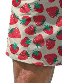 Men's Quick-Dry Beach Shorts - Lightweight Swim Trunks With Adjustable Drawstring Waistband, Full Front Strawberry Print - Lightweight Swimwear For Pool, Vacation, Summer Outfits - Breathable Bathing Suit (Men), Poolside Apparel, Playful Pattern, Comfortable Fit - Style1 - View 5