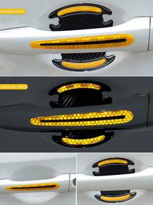 8pcs Car Door Handle Protective Luminous Stickers, Blue, Yellow, Green, White Door Handle Decals, Reflective Anti-Scratch Anti-Collision Strips - A - View 9