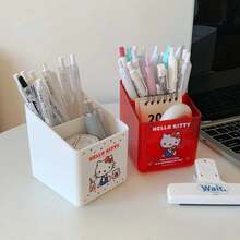 1个可爱猫咪造型双层笔筒，学生桌面收纳盒，化妆品及文具收纳盒 - 彩色 - 查看 3