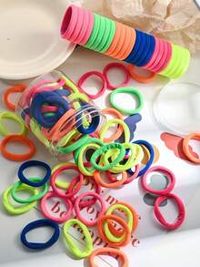 50 Pcs Jar Basic High Elastic Hair Ties Ponytail Holders For Girls - Multicolor - View 5