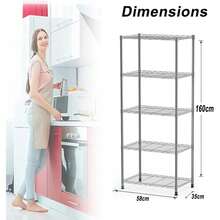 5 Tier Silver Metal Storage Rk Shelving Wire Shelf Kitchen Office Unit Stand. - Multicolor - View 2