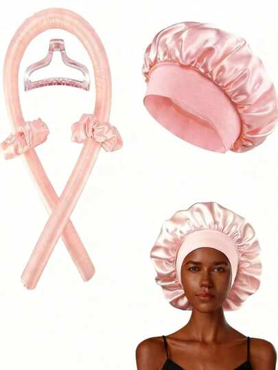 4/5pcs Satin No-Heat Curling Tool Set, Includes 1 No-Heat Curler, 1 Satin Sleep Cap, 1 Hair Claw Clip, 2 Hair Curling Rings. This No-Heat Silk Curling Set Features High-Elasticity No-Heat Curling Rods Suitable For Home, Party, Styling, Creating Big Waves. Suitable For Long/Short Hair To Curl Overnight. Curling Iron, No-Heat Curler, Salon Hair Products And Accessories, Beauty Travel Essentials, Hair Styling Kit, Hair Tool Set. Beauty Home Bedroom Decor Travel Accessories