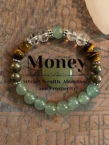 1pc Natural Citrine Tigers Eye Crystal Bracelet For Women Summer Beaded Bangles Money Gifts - Multicolored - View 2