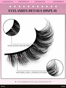 5 Pairs Fluffy Cartoon Style False Eyelashes, Natural Cat Eye Design, Faux Mink, Makeup Tools (7D06), Strip Lashes - Black - View 3