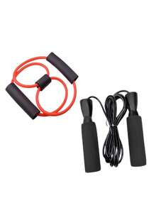 Jump Rope Set For Fat Burning And Shaping, Includes Jump Rope, 8-Inch Resistance Band, Chest Muscle Stretcher And Back Shaper. Suitable For Women, Families And Fitness Beginners. - Multicolor - View 3