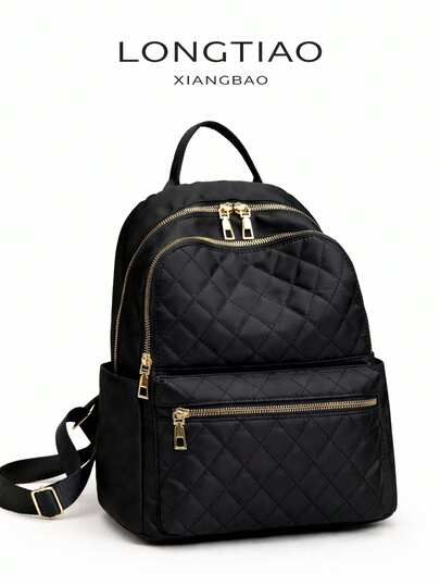 经典款双肩包，黑色缝线细节，可调节拉链肩带，适合大学生、应届毕业生和上班族。大容量，便携轻巧。适用于工作、商务、通勤、户外活动、旅行和校园使用。