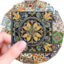 50 PIEZAS Pegatinas de azulejos florales vintage, Pegatinas autoadhesivas extraíbles y resistentes al agua con estilo bohemio para decorar la cocina, el baño y la lavandería, Decoración de pared con patrón marroquí retro para inquilinos y propietarios - Multicolor - Ver 3