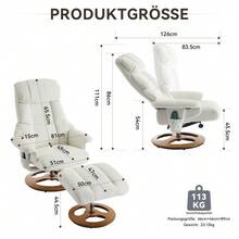 Comfortable Reclining Armchair 025 With Massage And Heating Functions, Tilt And Footrest, 360° Swivel, White Chenille Upholstery. Original Reference: W2087P294007 - A - View 3