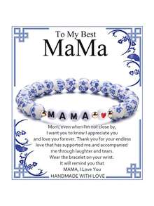 1条8毫米手工蓝白陶瓷珠手链，优雅礼物，适合生日、周年纪念日、送给奶奶、妈妈、外婆、女性。 - 藍色 - 查看 10