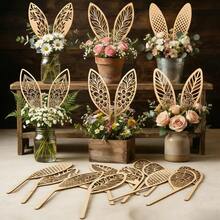 12pcs Wooden Craft Rabbit Ear Garden Decor Stakes, Outdoor Flower Bed Farm Decoration - A - View 2