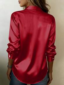 Blusa de satén cómoda y versátil para mujer de talla grande, primavera/verano - Burdeos - Ver 2