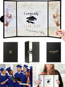 1pc Black And Gold Graduation Autograph Book, Graduation Season, Graduation Ceremony, Back To School Party, Celebration Guestbook Card - Style 1 - View 8