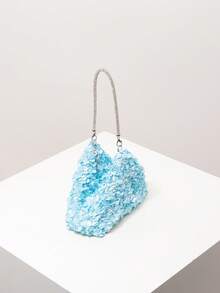 迷你亮片花朵手提包，优雅女士礼品手拿包，适合晚宴、舞会、婚礼及其他场合 - 藍色 - 查看 6