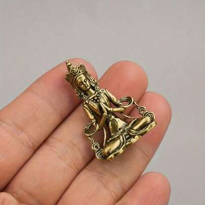 1 pieza Estatua de Buda mini vintage de latón hecha a mano, accesorio decorativo, regalo creativo antiguo, llavero de coche