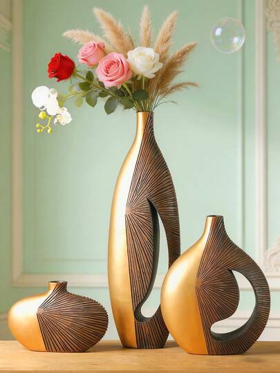 现代简约月牙形花瓶，金色客厅卧室装饰花瓶，适合插蒲苇草，白色装饰花瓶，现代家居装饰花瓶，波西米亚风花瓶，圆形花瓶，甜甜圈花瓶，装饰花瓶。