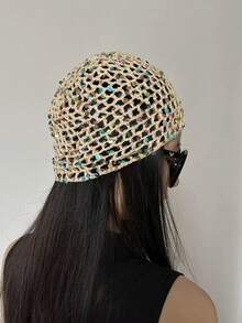 1 buah Topi Rajut Wanita Ringan Berongga dengan Hiasan Payet untuk Musim Semi/Panas, Cocok untuk Pemakaian Sehari-hari di Luar Ruangan pada Musim Semi/Panas/Gugur, Warna Payet Acak - Payet berongga - View 6