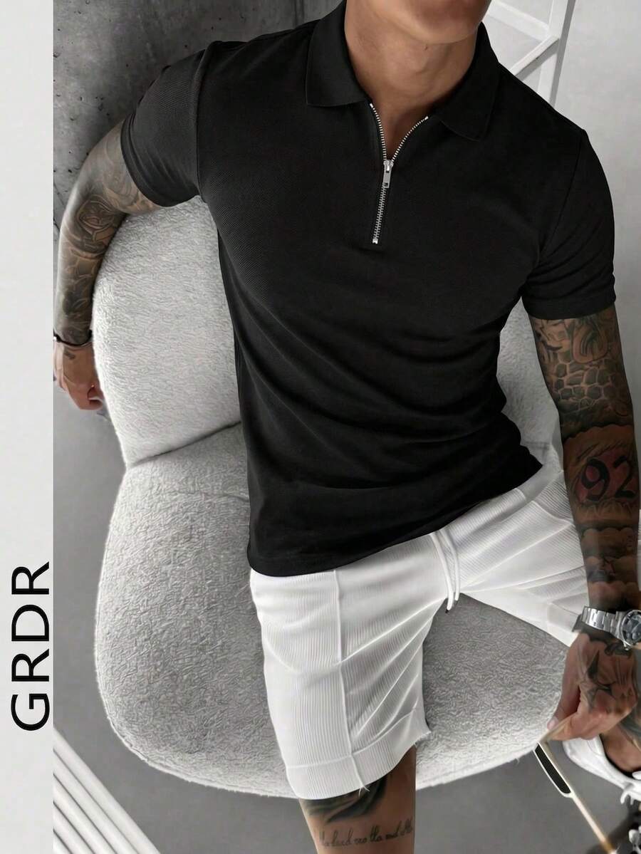 Men's Summer Simple Classic Zipper Polo Shirt, Suitable For Business Activities And Daily Wear