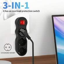 Bộ chuyển đổi phích cắm có công tắc, 3 ổ cắm, ổ cắm mở rộng kiểu Châu Âu Schuko 16A 250V - Phích cắm loại EU E (220-240V) - Xem 3