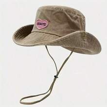 Japanese Love Patch Bucket Hat, Outdoor Holiday Travel Sun Hat, - Hồng - Xem 4