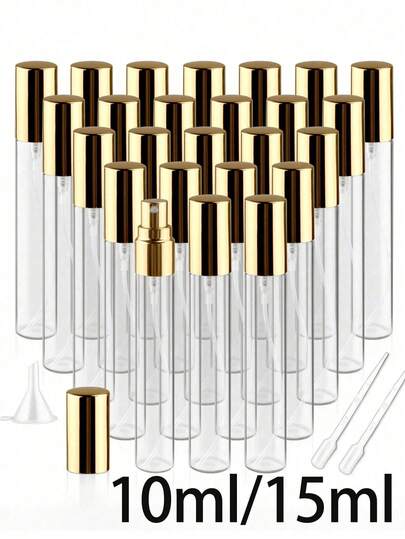 Lọ đựng mẫu nước hoa thủy tinh trong suốt 10/15ml với đầu bơm vàng, bình xịt phun sương mini rỗng, chai xịt tinh dầu di động, chai rỗng, xịt khoáng dưỡng ẩm, hộp đựng mỹ phẩm cỡ du lịch, chai để đổ đầy lại, sạch sẽ và hợp vệ sinh, vật dụng cần thiết cho du lịch và công tác, ngày Valentine, mùa cưới, quà lưu niệm, quà tặng cho phù dâu.