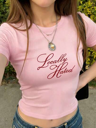 Nouveau T-shirt d'été minimaliste et à la mode avec imprimé café Ins Y2K, col rond, manches courtes, taille ajustée. Blouse polyvalente et élégante pour femmes