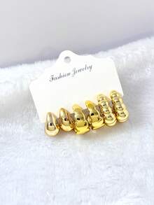 Bộ 6-18 bông tai CCB mạ vàng, kiểu dáng thanh lịch và thời trang, thích hợp làm quà tặng Ngày của Mẹ, quà tặng ngày lễ, đeo hàng ngày, đi du lịch, dự tiệc. - Vàng - Xem 8