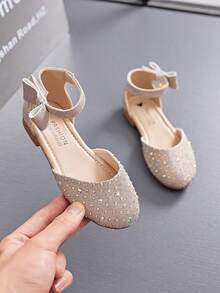 1 Pair Rhinestone & Sequin Decorated Girls' Princess Peep Toe Sandals, Children's Soft Bottom Dance Shoes With Ankle Strap - Gold - View 22
