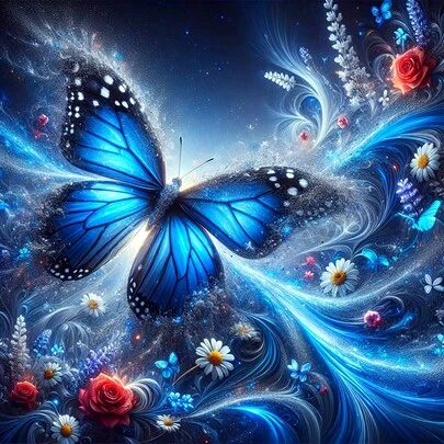 5D钻石画套装，蝴蝶花卉图案，全方钻马赛克画套装，适合初学者，手工DIY钻石画宝石艺术家居墙面装饰礼品