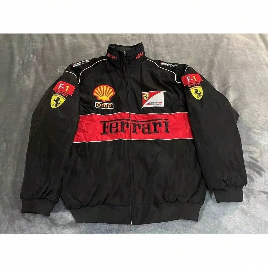Unisex Adult F1 Racing Jacket, Retro Style Jacket, Men's Jacket, Bomber.Black Red.Vintage.Running.Motorsport.Cotton.Unisex - Đen B - Xem 1