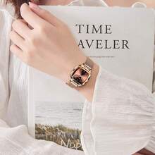 1 chiếc đồng hồ nữ thời trang chạy bằng pin, mặt nhỏ tối giản và dây đeo lưới sang trọng, quà tặng. - Cà phê nâu - Xem 2